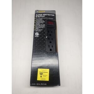 Pro Essentials Surge Protector With Mounting Holes On Back 6 Outlet - Black